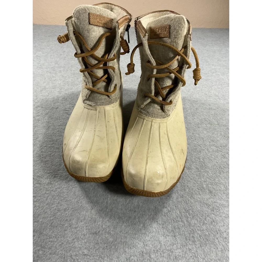 Sperry Saltwater Duck Boots Ivory Grey Wool Quilted Zip STS85279 Womens 11M
